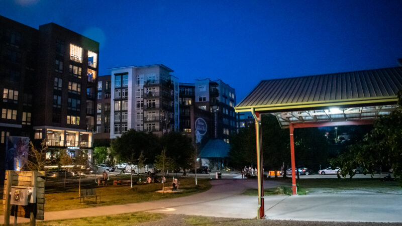 evening scene from park to surrounding buildings