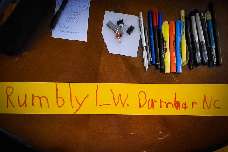 hand written name sign on table top